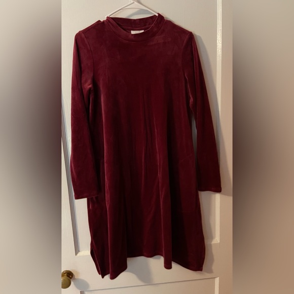 Pure‎ Jill XS Burgundy Red Velour Velvet Dress XS Longsleeved Knee Length - Picture 1 of 3
